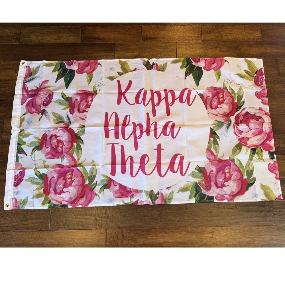 Kappa Alpha Theta Flag Sorority 3x6 Pink Floral Peony Banner Large Decor
